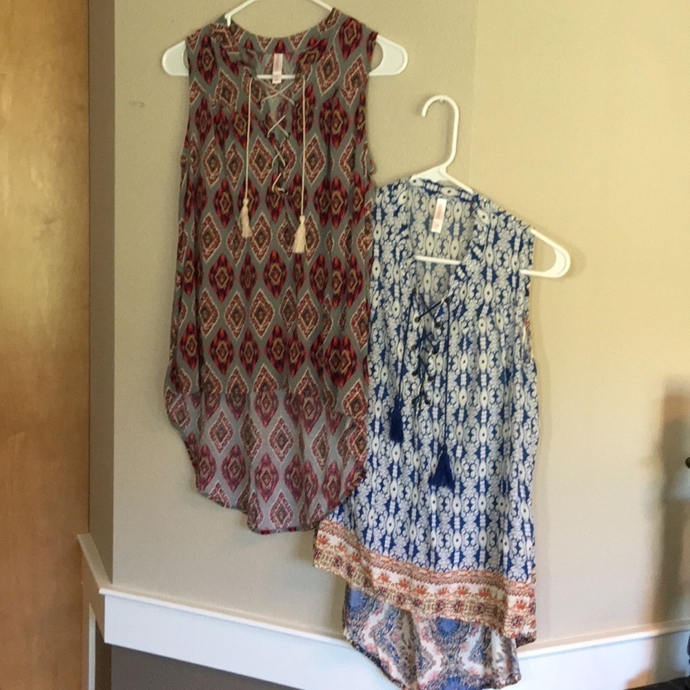 2 boho tank tops shirts high-low 100% rayon S